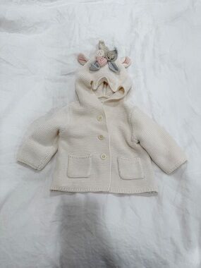 GAP Cream Knit Hooded Sweater with Flower Accents
